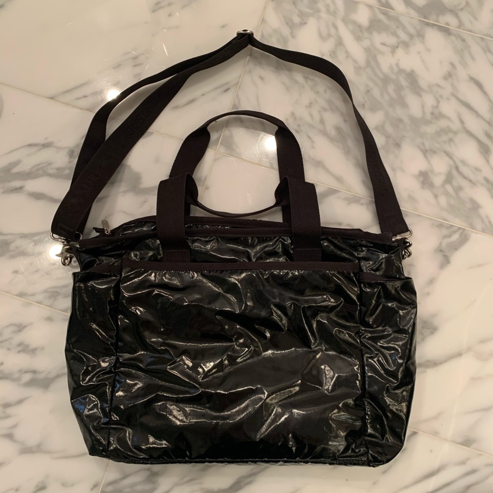Lesportsac shiny black patent diaper/baby bag